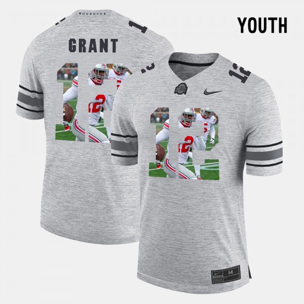 Ohio State Buckeyes Doran Grant Youth #12 Gray Pictorial Gridiron Fashion College Football Jersey 2404QJJX5